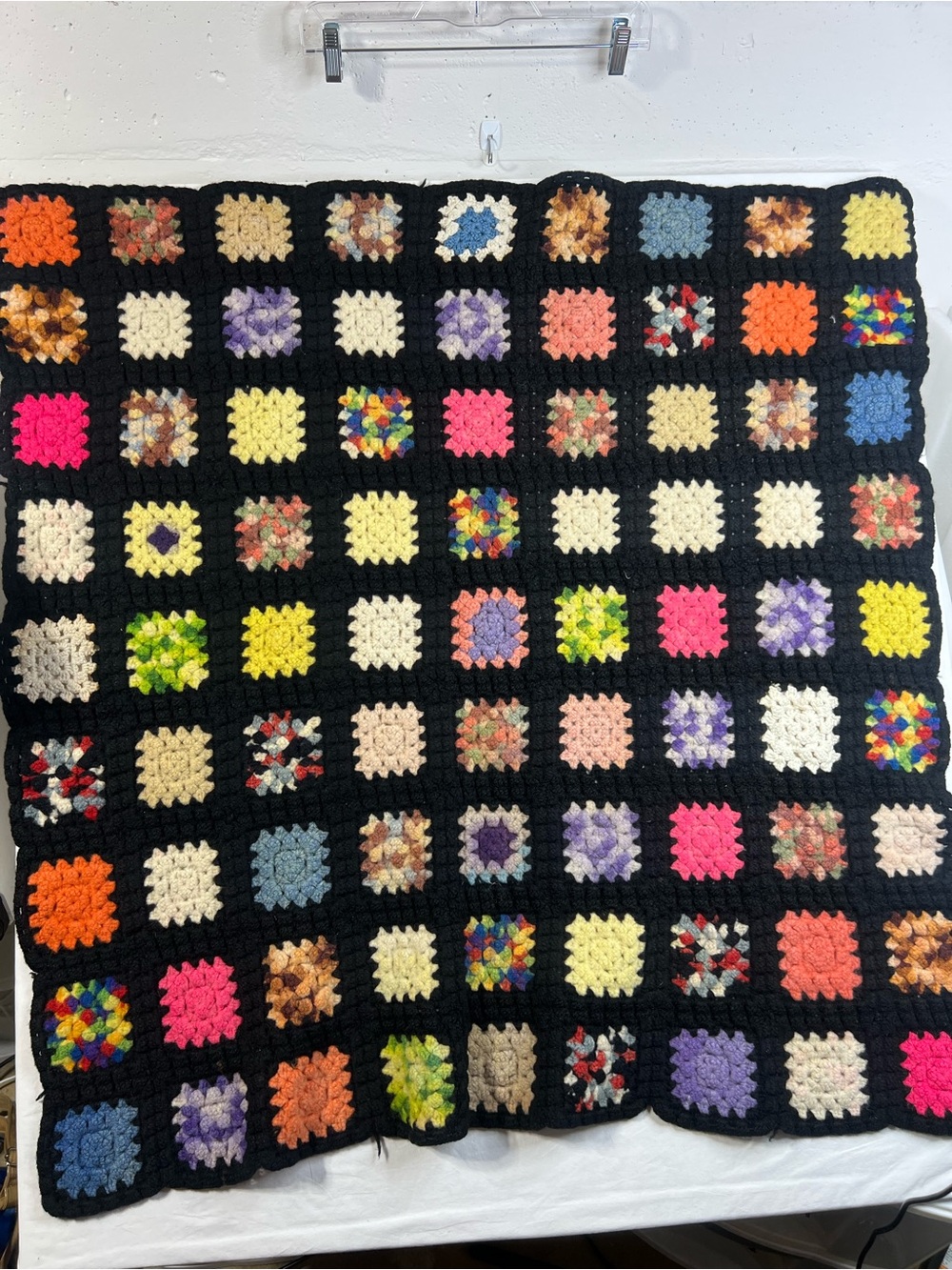 Vintage 1970s crochet granny square blanket Multicolor Crochet Throw